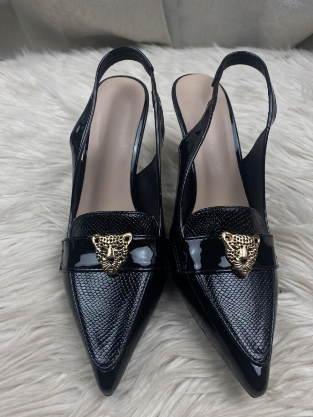 Women's Pointed Toe Heels Ankle Strap Dress Loafer Shoes 2.95 Inches Puppy Heel